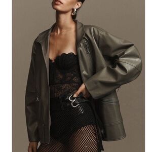 Stylish Olive Leather Jacket for Women